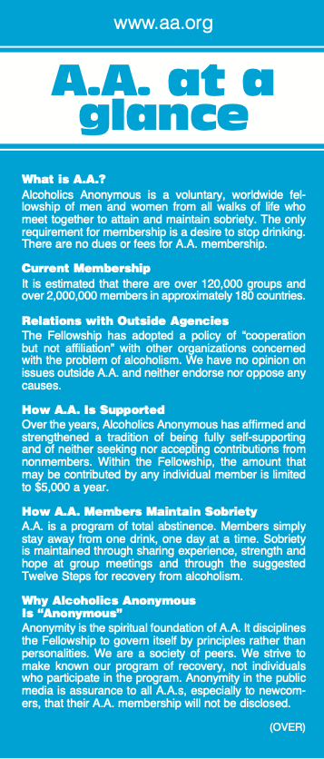 Easy-to-read, basic information about the Fellowship of Alcoholics Anonymous.