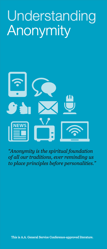 Explains how anonymity serves as both a safeguard at the personal level and a spiritual principle at the public level, and outlines what this means for A.A. members both within A.A. and outside of it. Includes FAQs on social media and the Internet, as well as suggestions for dealing with friends and family.