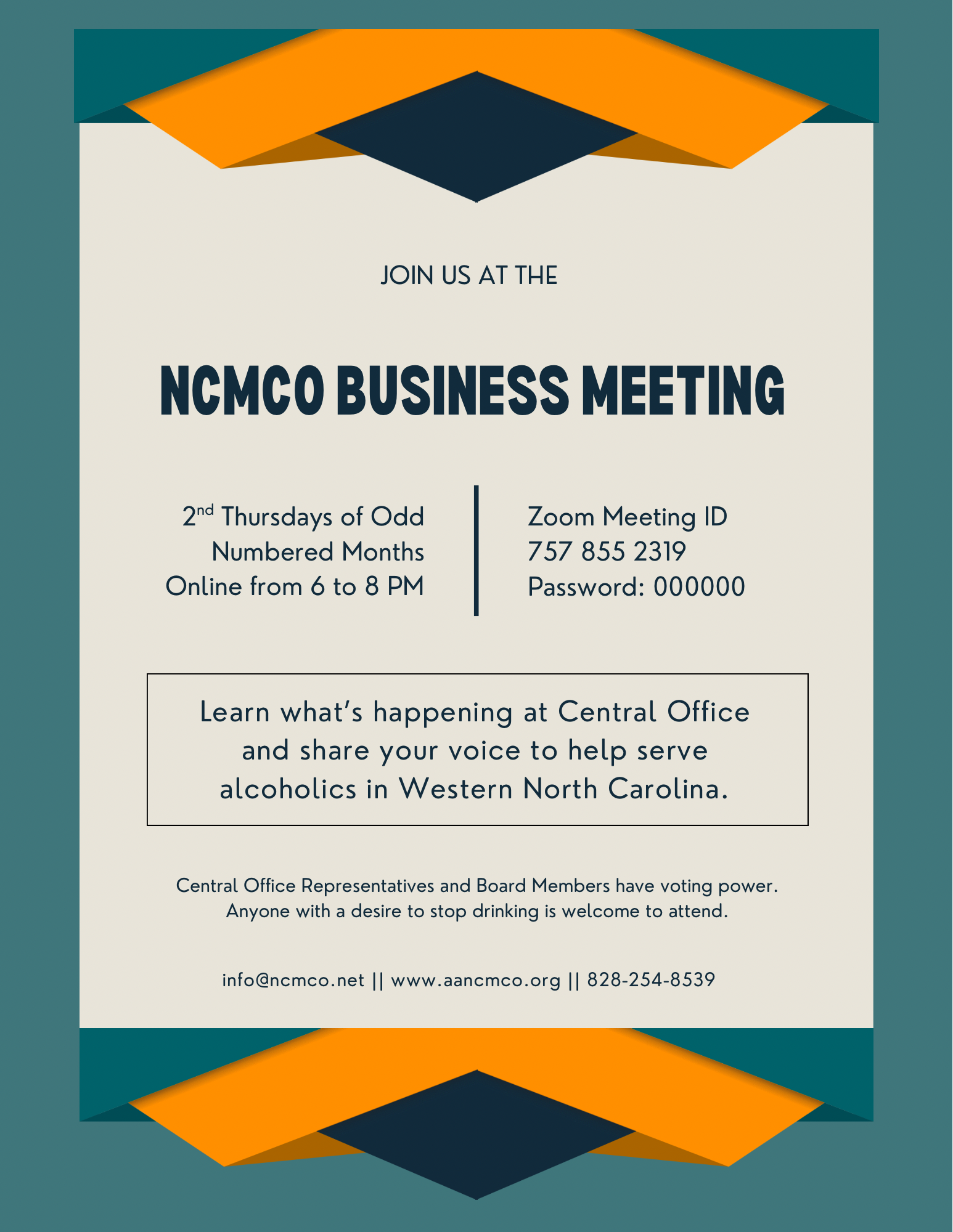 NCMCO General Committee Meeting, 2nd Thursday, Odd-numbered months, 6 PM ZOOM