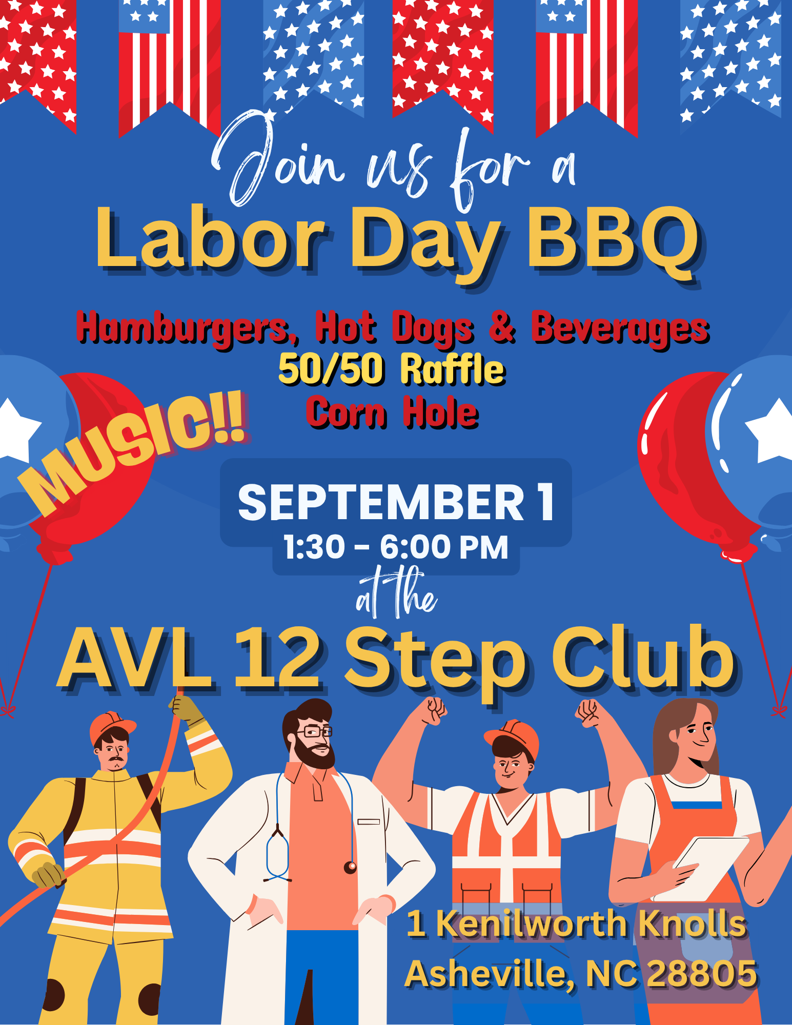 Labor Day BBQ at AVL 12 Step Club - 9/1 1:30-6:00 PM at 1 Kennilworth Knolls