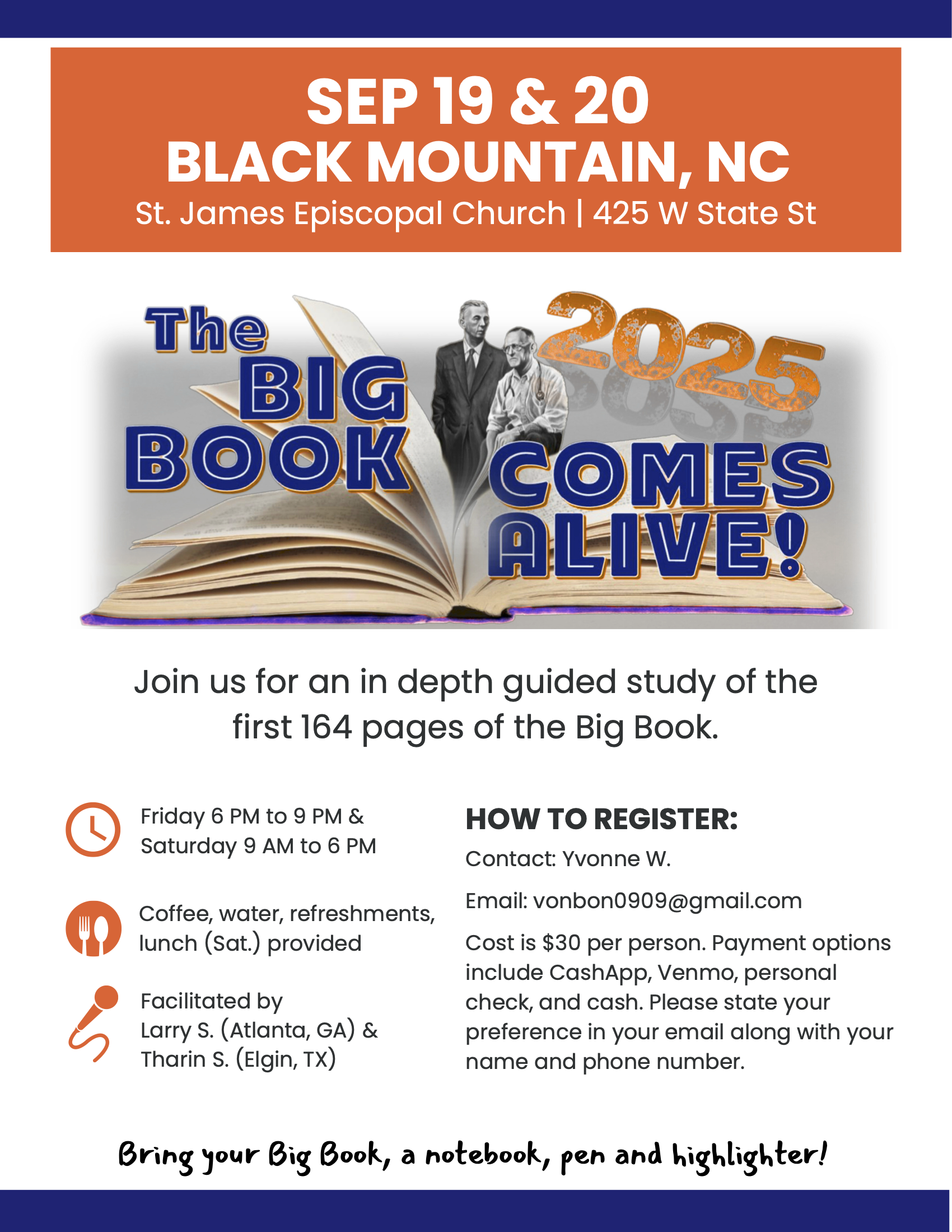 BB Comes Alive, Sep 19-20, St James Episc, Blk Mtn