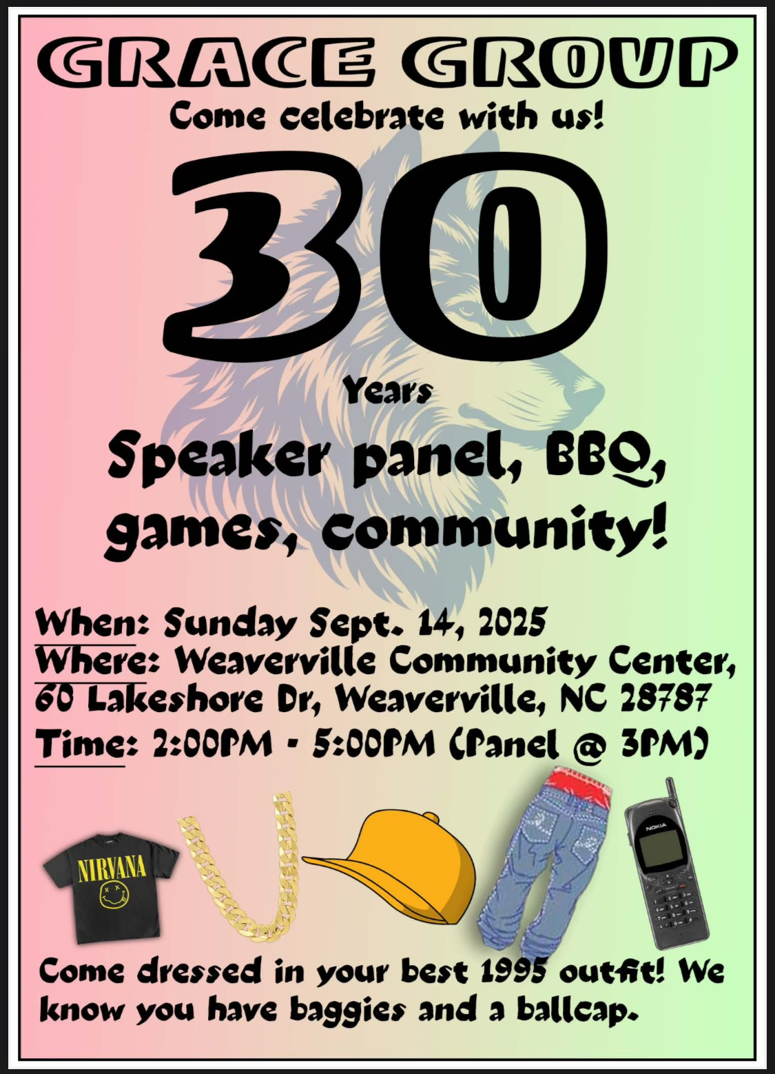 Grace Group Celebration, 9/14 2-5 PM, Weaverville Community Center