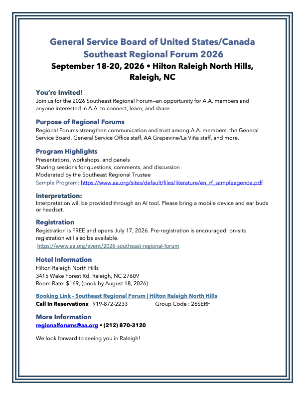 SE Regional Forum, 9/18-18, Hilton Raleigh North Hills
