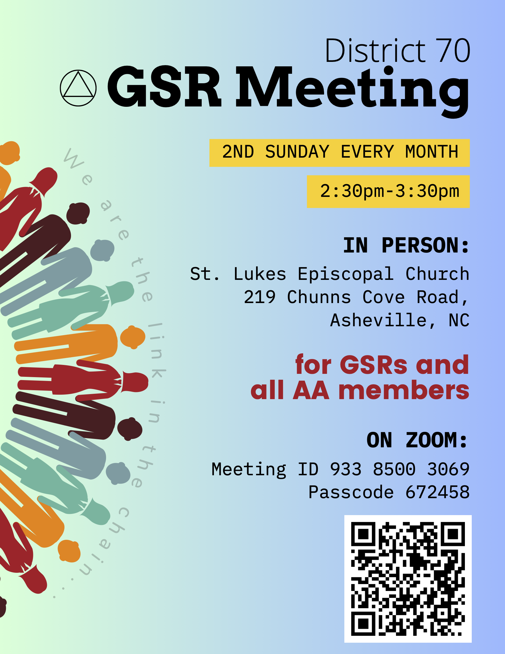 District 70 GSR Business Meeting – (In-Person & Zoom) - 2nd Sunday of each month, 2:30 PM