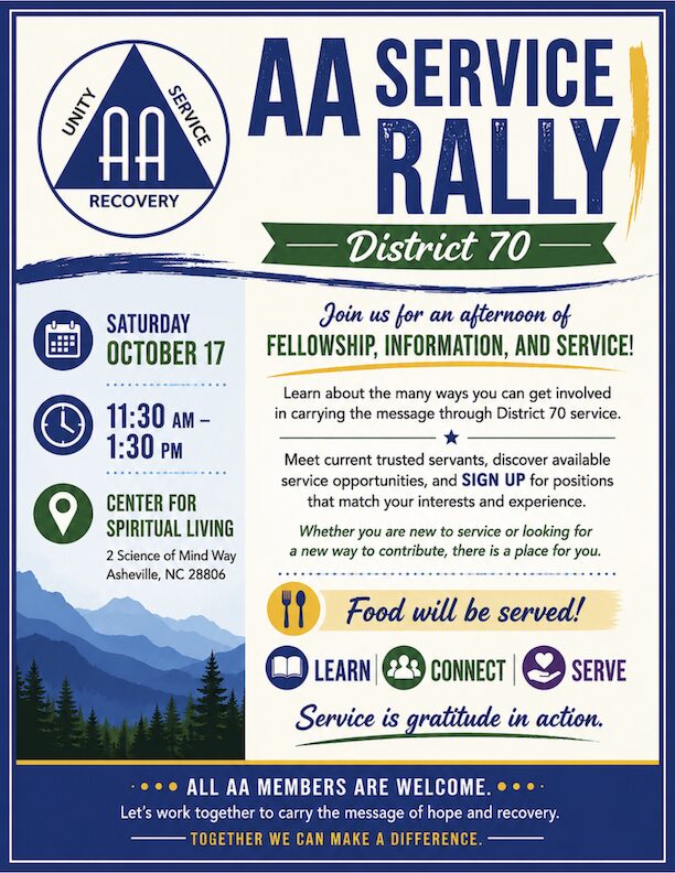 NC District 70 Service Rally, 10/17 11:30-1:30, Ctr for Spritual Living, 2 Science of Mind Way, AVL 28806